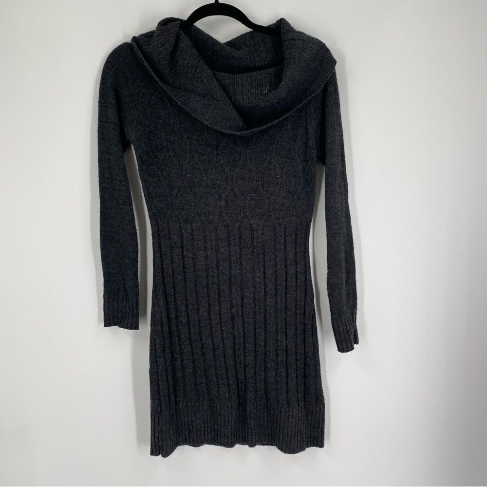 BCX Dress Women’s Cowl Neck Long Sleeve Knit Mini Sweater Dress size S Gray